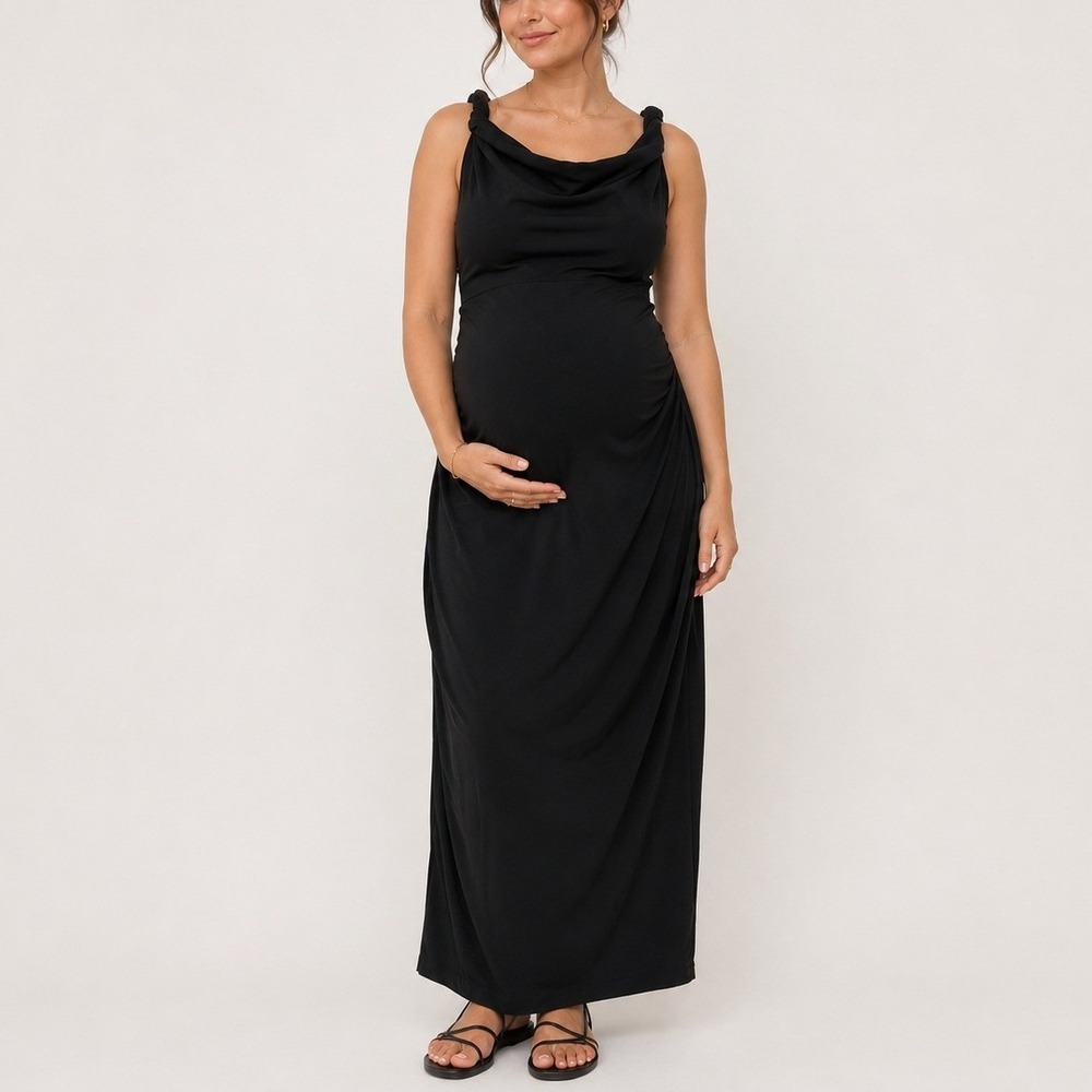 Club L London‎ Salome Maternity Dress 6 Black Twisted Asymmetric Midi